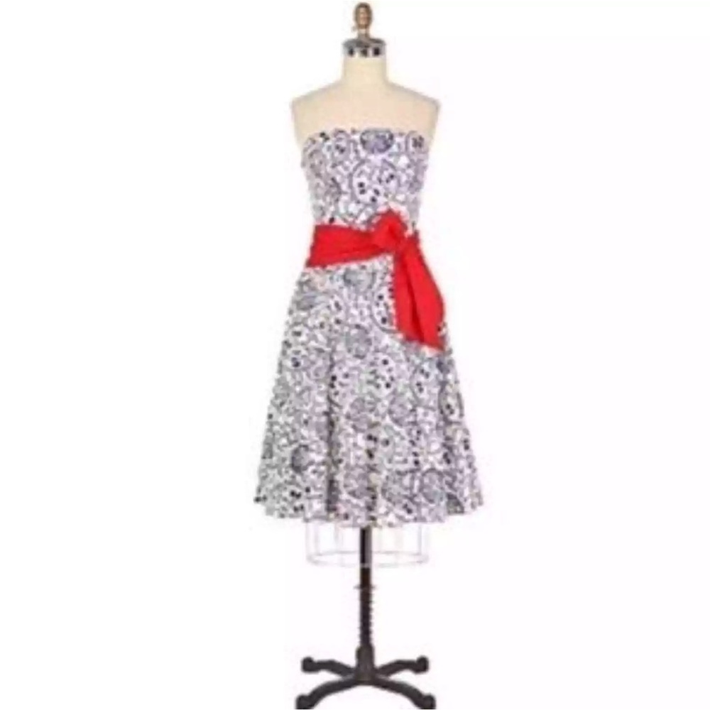 Anthropologie Tabitha Punchline Strapless Dress Blue & White Size 10 - Picture 2 of 7